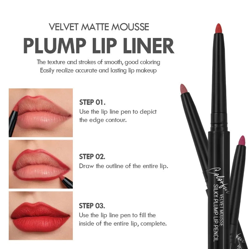 Waterproof Matte Lipliner Pencil Red Contour Tint Lipstick Long Lasting Non-stick Cup Moisturising Lips Makeup 12 Colors