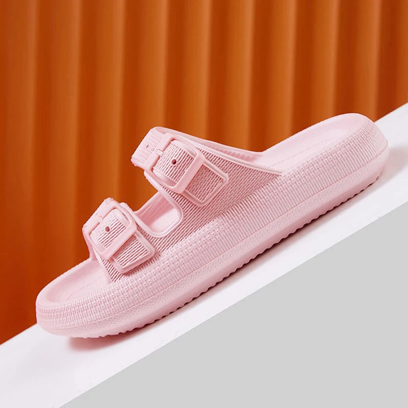 Thick Platform Cloud Slippers Women Fashion Buckle Soft Sole Pillow Slides Sandals Woman 2023 Summer Beach Non-Slip Flip Flops